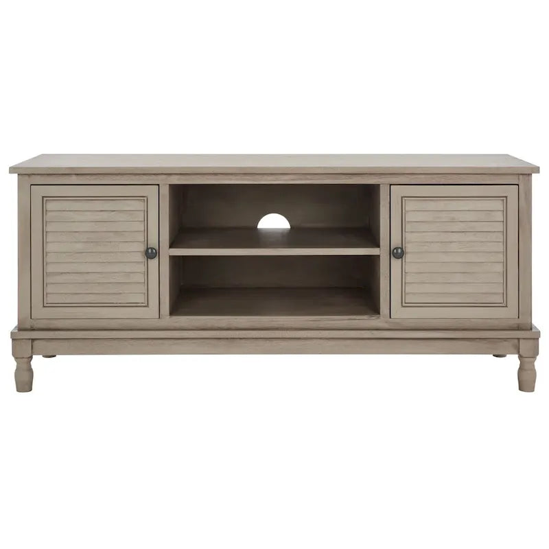2-Door 1-Shelf Media Stand with Louvered Cabinet and Open Storage
