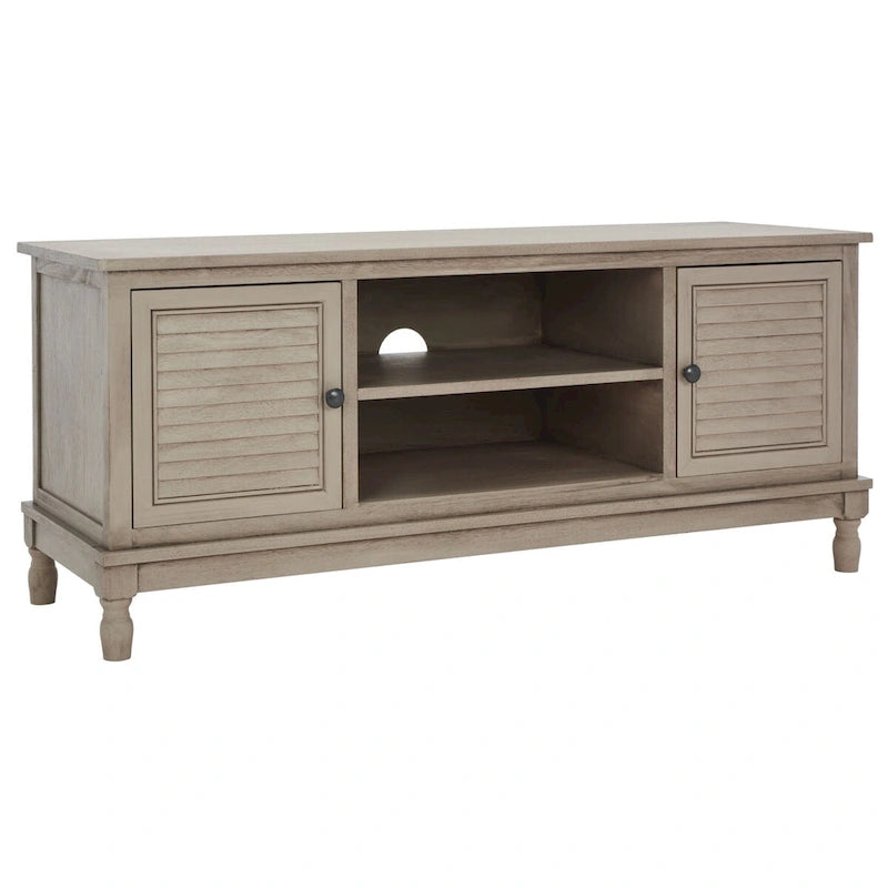 2-Door 1-Shelf Media Stand with Louvered Cabinet and Open Storage