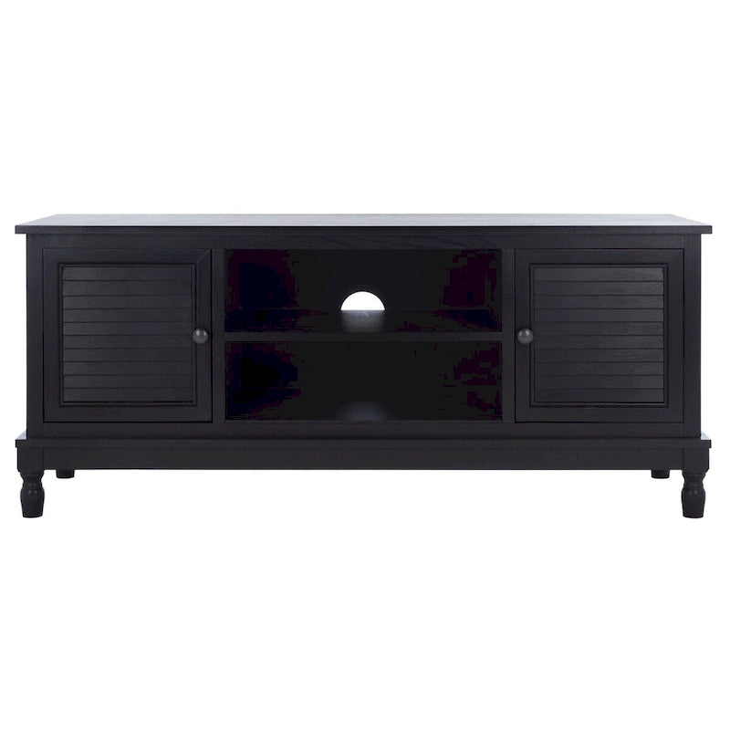 2-Door 1-Shelf Media Stand with Louvered Cabinet and Open Storage