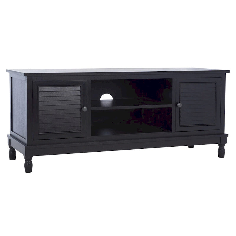 2-Door 1-Shelf Media Stand with Louvered Cabinet and Open Storage