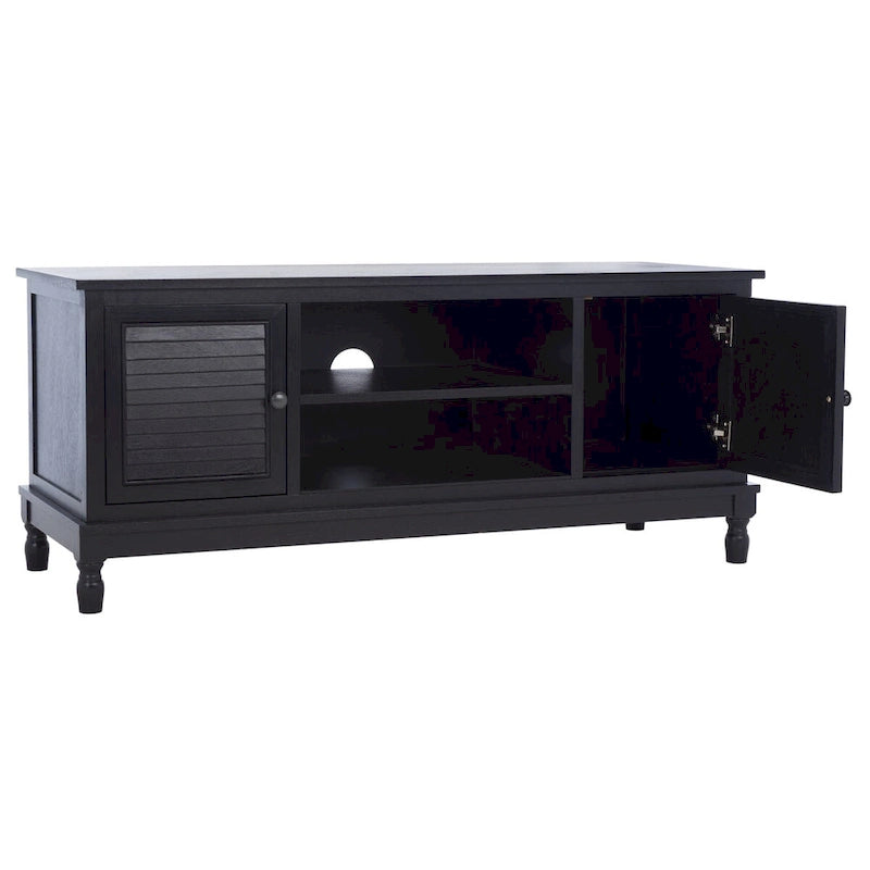 2-Door 1-Shelf Media Stand with Louvered Cabinet and Open Storage