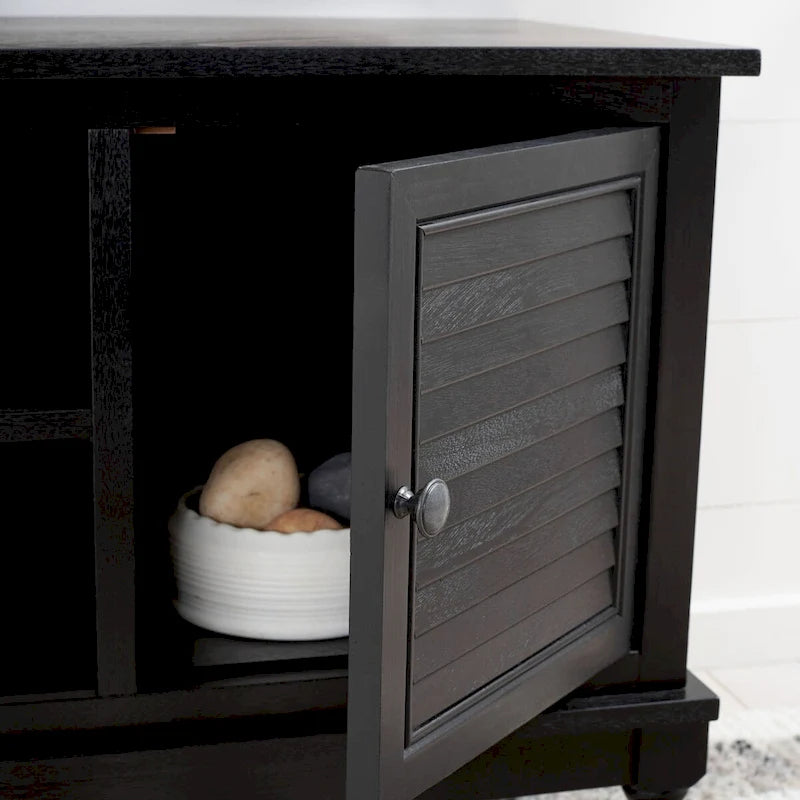 2-Door 1-Shelf Media Stand with Louvered Cabinet and Open Storage