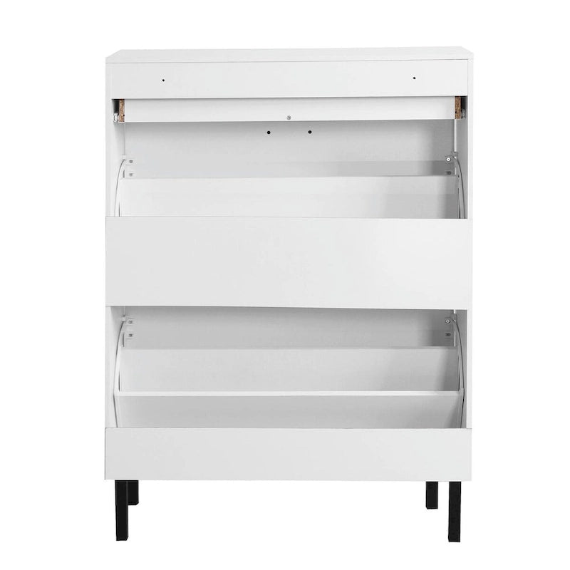 Freestanding Shoe Cabinet with Drawers, Metal Legs, and Flip Drawers