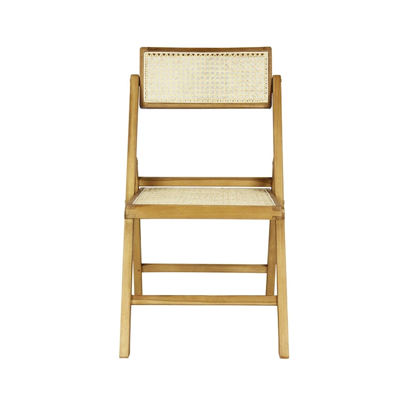 Mid-Century Hardwood Rattan Cane Folding Chair with Adjustable Back, Light Brown