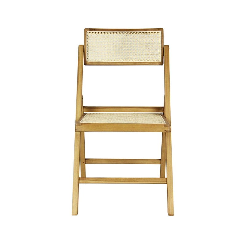Mid-Century Hardwood Rattan Cane Folding Chair with Adjustable Back, Light Brown