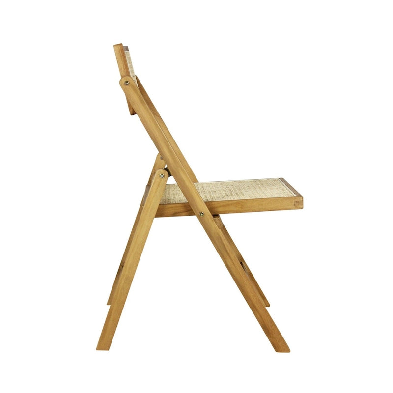 Mid-Century Hardwood Rattan Cane Folding Chair with Adjustable Back, Light Brown