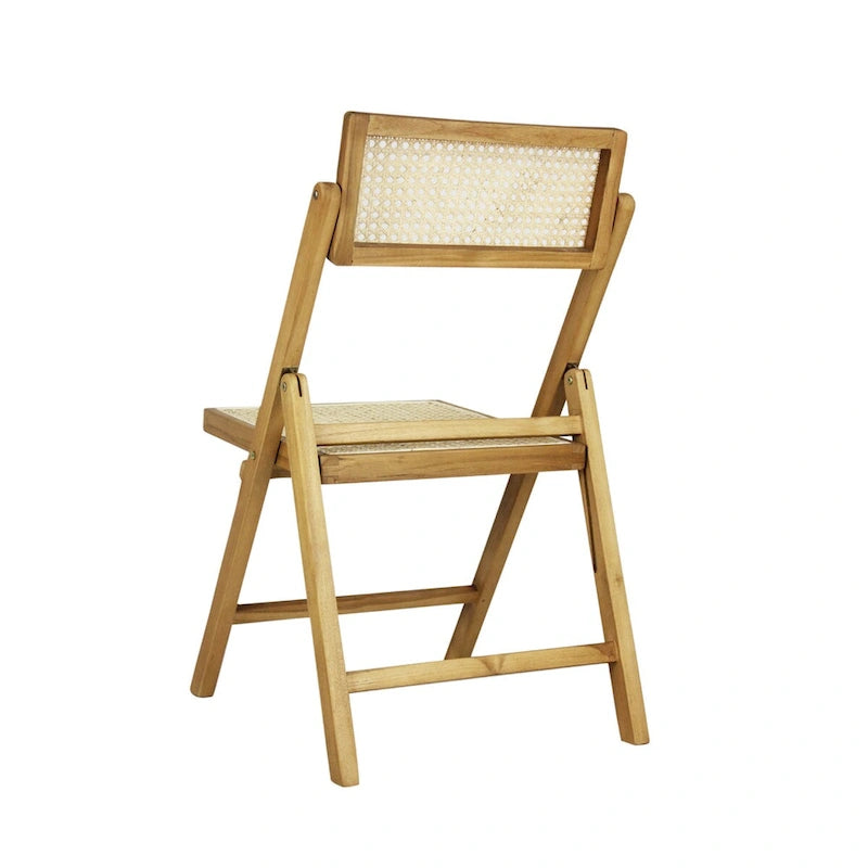 Mid-Century Hardwood Rattan Cane Folding Chair with Adjustable Back, Light Brown