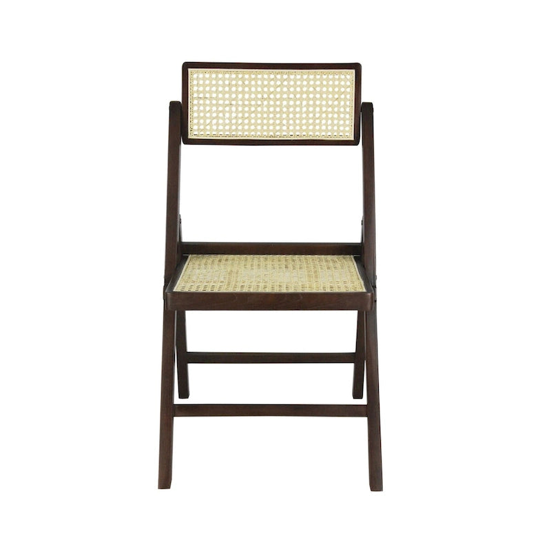 Mid-Century Hardwood Rattan Cane Folding Chair with Adjustable Back, Light Brown