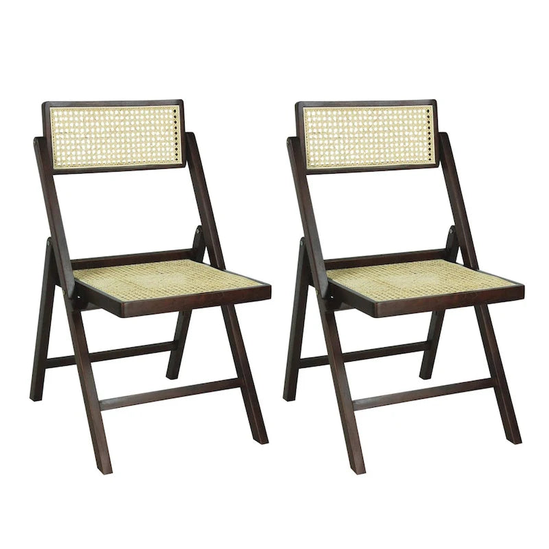 Mid-Century Hardwood Rattan Cane Folding Chair with Adjustable Back, Light Brown