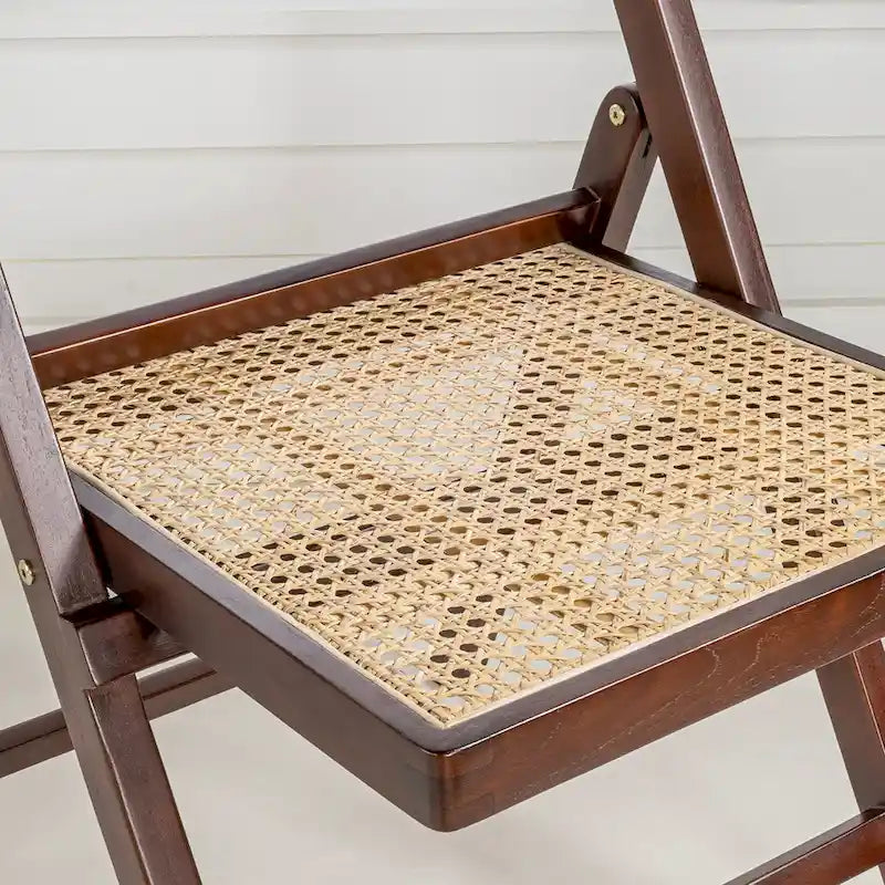 Mid-Century Hardwood Rattan Cane Folding Chair with Adjustable Back, Light Brown
