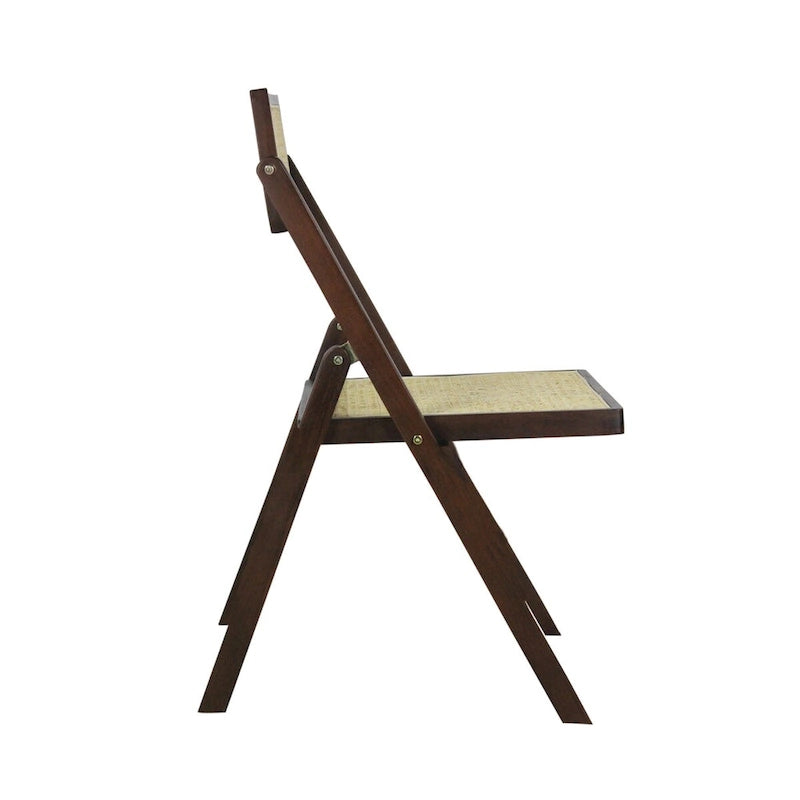 Mid-Century Hardwood Rattan Cane Folding Chair with Adjustable Back, Light Brown