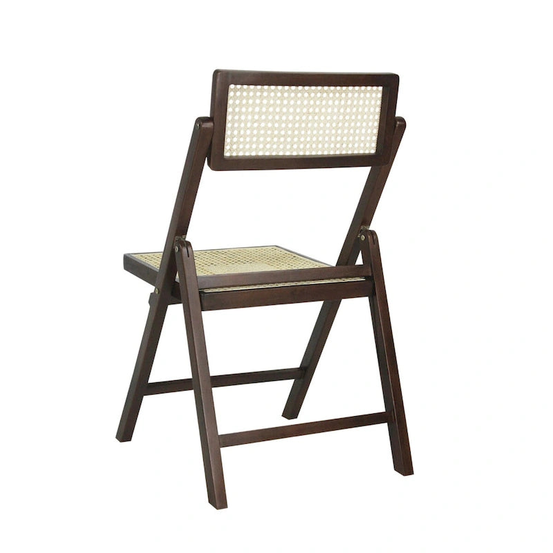 Mid-Century Hardwood Rattan Cane Folding Chair with Adjustable Back, Light Brown