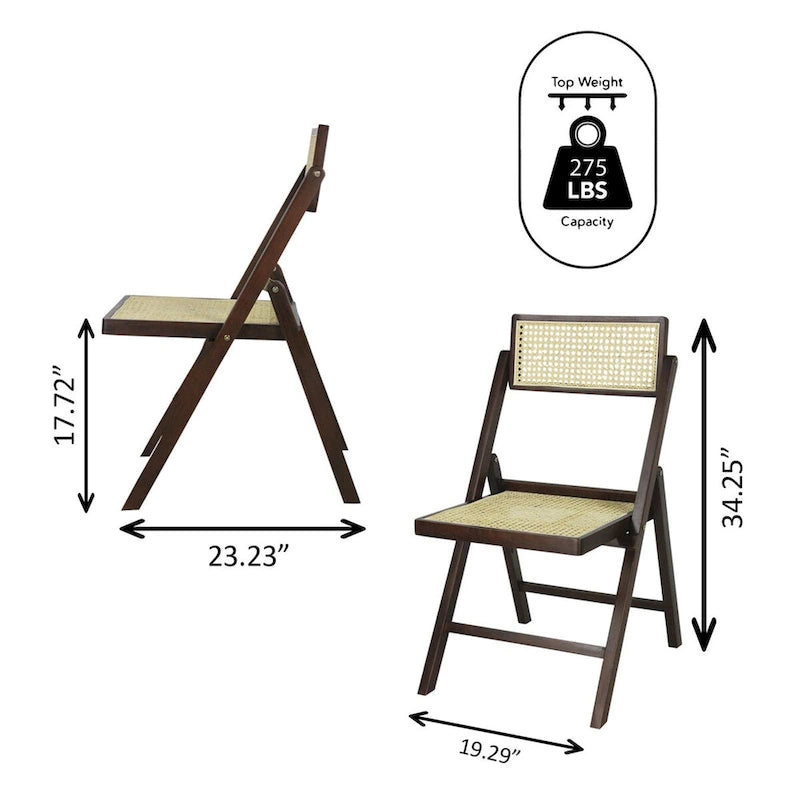 Mid-Century Hardwood Rattan Cane Folding Chair with Adjustable Back, Light Brown