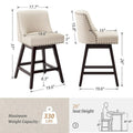 LUE BONA 26 in. Counter Height Upholstered Wood Frame Swivel Bar Stool with Farbic Seat - 19.6D x 19.6W x 37H
