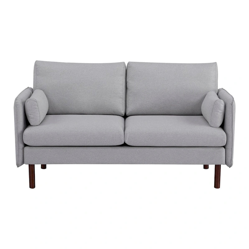 Modern Loveseat Sofa with Wood Legs, Polyester and Vegan Leather, Light Gray, Camel, Dark Green