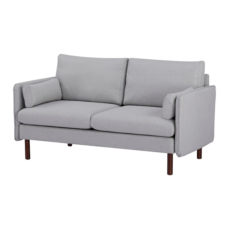 Modern Loveseat Sofa with Wood Legs, Polyester and Vegan Leather, Light Gray, Camel, Dark Green