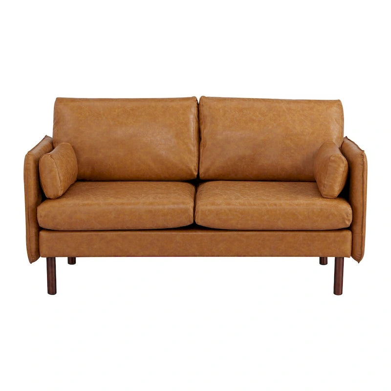 Modern Loveseat Sofa with Wood Legs, Polyester and Vegan Leather, Light Gray, Camel, Dark Green