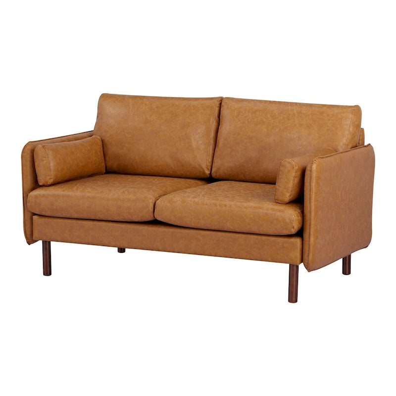 Modern Loveseat Sofa with Wood Legs, Polyester and Vegan Leather, Light Gray, Camel, Dark Green