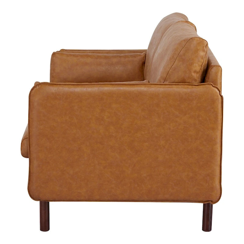 Modern Loveseat Sofa with Wood Legs, Polyester and Vegan Leather, Light Gray, Camel, Dark Green