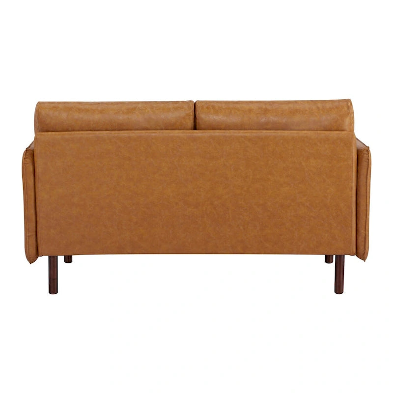 Modern Loveseat Sofa with Wood Legs, Polyester and Vegan Leather, Light Gray, Camel, Dark Green