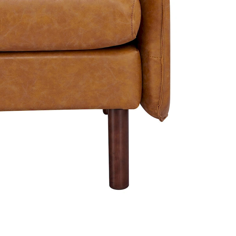 Modern Loveseat Sofa with Wood Legs, Polyester and Vegan Leather, Light Gray, Camel, Dark Green