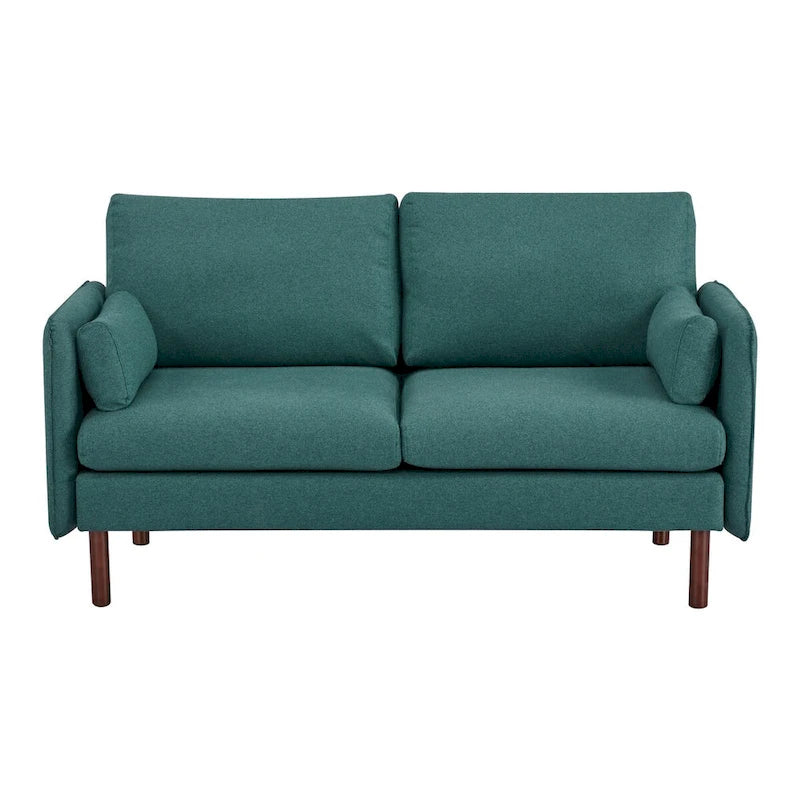 Modern Loveseat Sofa with Wood Legs, Polyester and Vegan Leather, Light Gray, Camel, Dark Green
