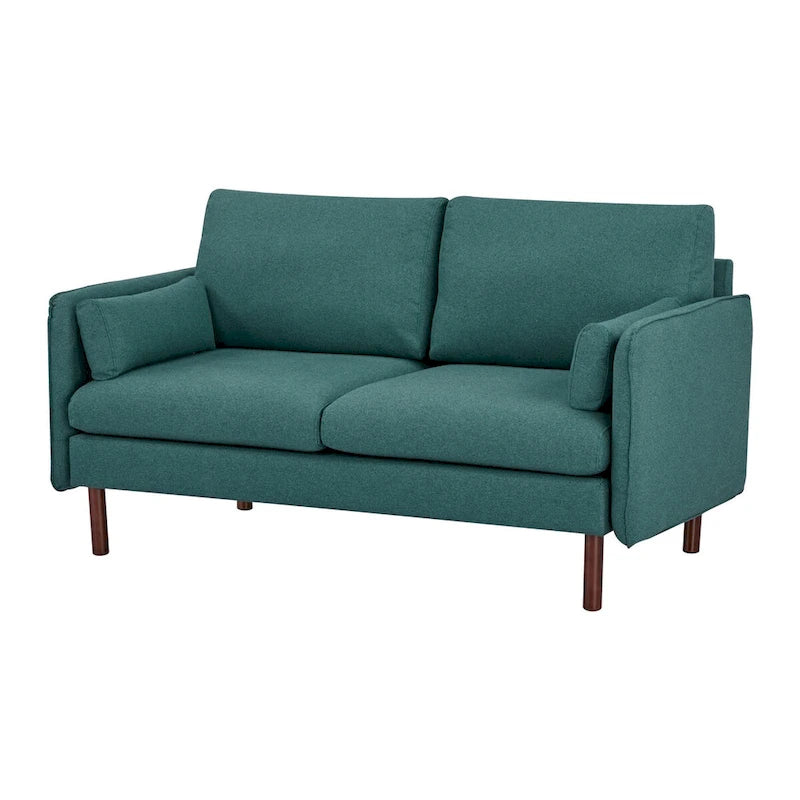 Modern Loveseat Sofa with Wood Legs, Polyester and Vegan Leather, Light Gray, Camel, Dark Green