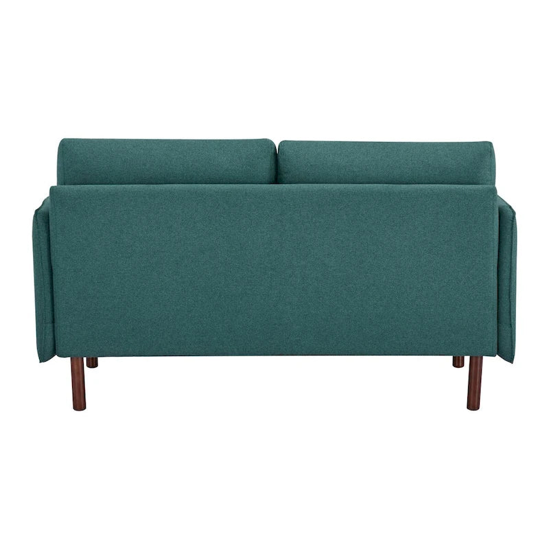 Modern Loveseat Sofa with Wood Legs, Polyester and Vegan Leather, Light Gray, Camel, Dark Green
