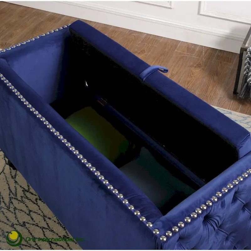 Modern Velvet Tufted Nailhead Storage Settee Loveseat