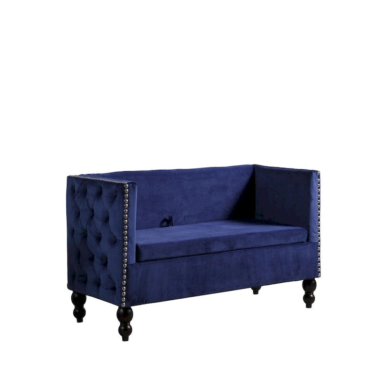 Modern Velvet Tufted Nailhead Storage Settee Loveseat