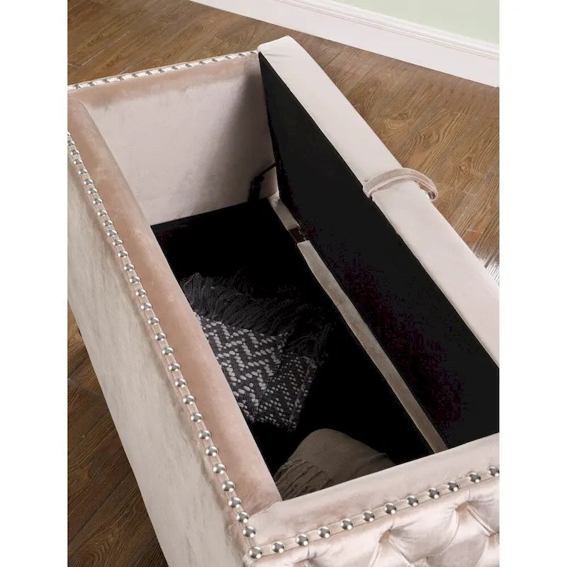 Modern Velvet Tufted Nailhead Storage Settee Loveseat