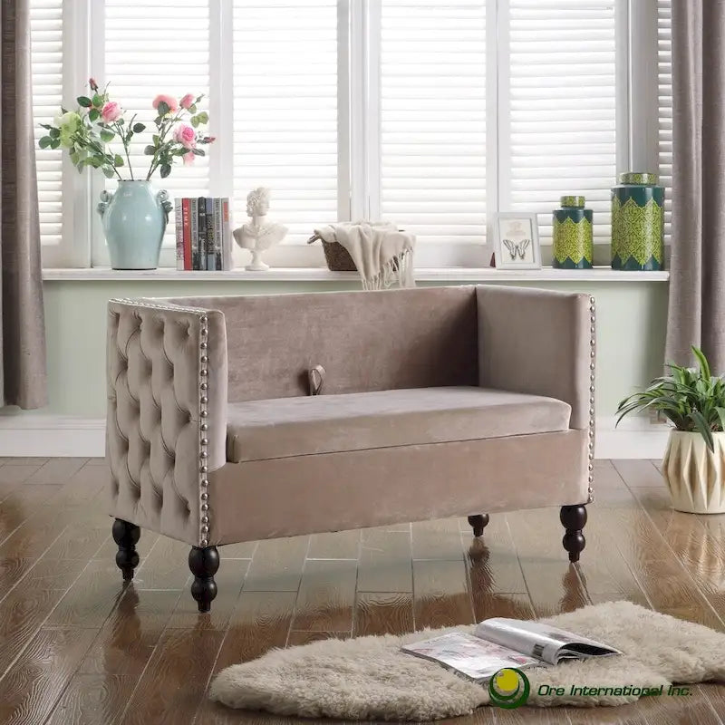 Modern Velvet Tufted Nailhead Storage Settee Loveseat