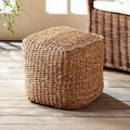 Hand-Woven Natural Seagrass Square Pouf Ottoman Natural Tan