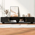 TV Stand with Glass Door, 2 Drawers, Cabinet Storage, Black or White