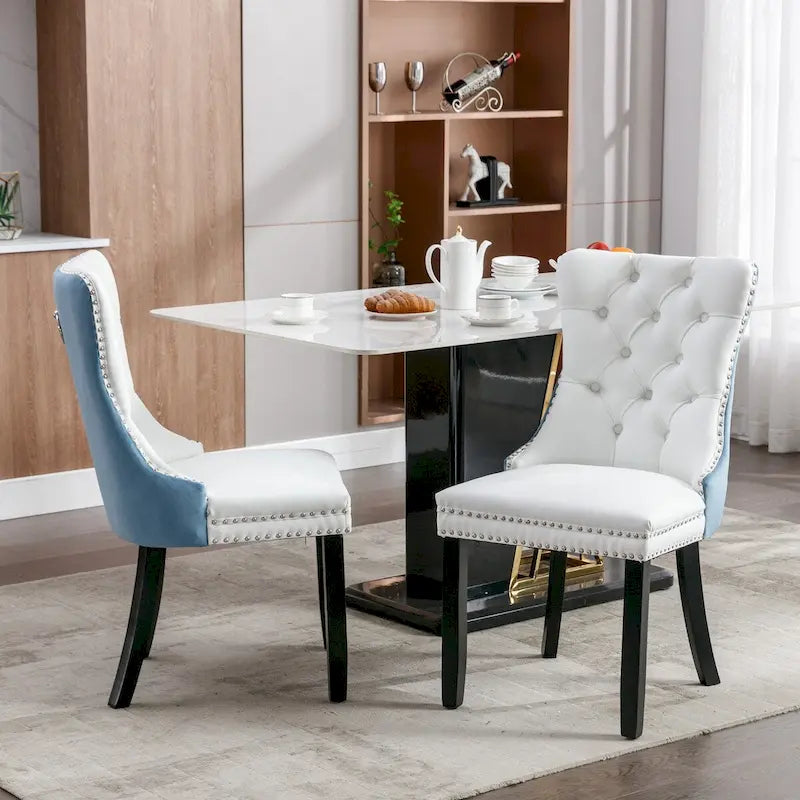 Tufted Upholstered Dining Chair with Nailhead Trim Solid Wood Legs Multiple Colors