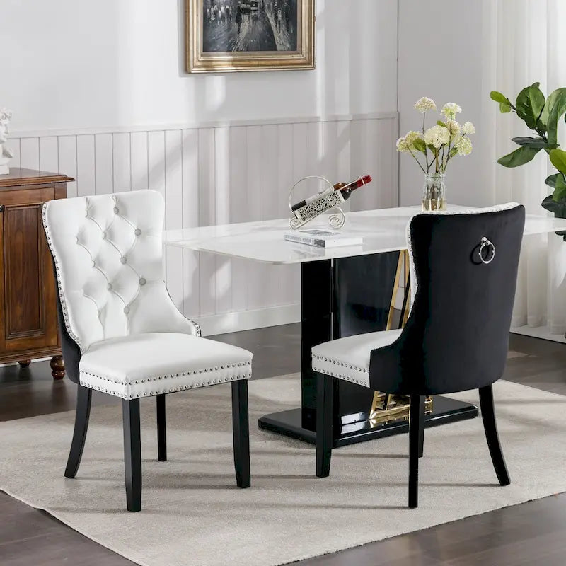 Tufted Upholstered Dining Chair with Nailhead Trim Solid Wood Legs Multiple Colors