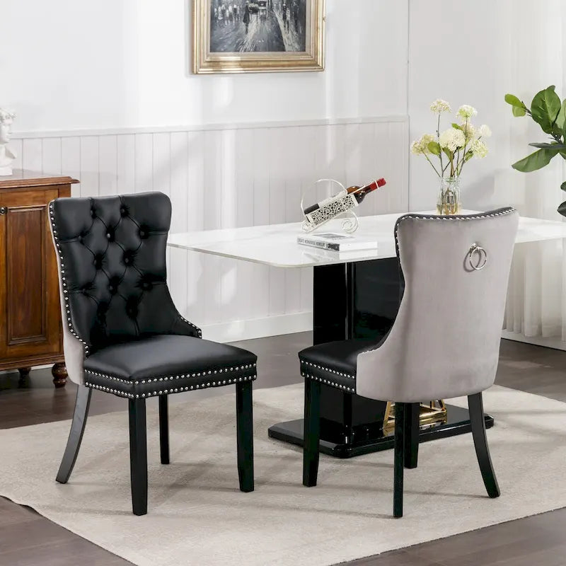 Tufted Upholstered Dining Chair with Nailhead Trim Solid Wood Legs Multiple Colors