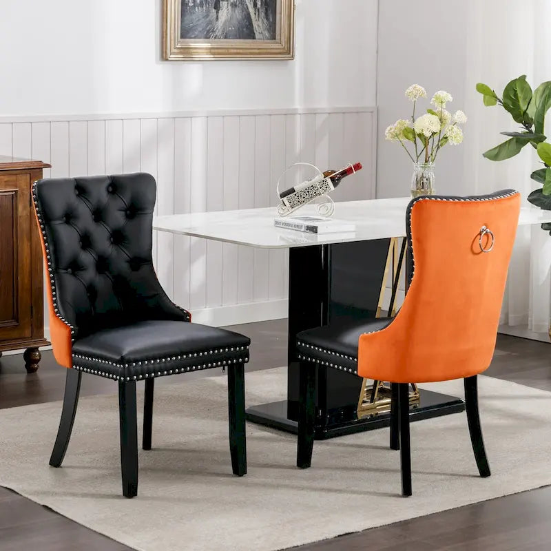 Tufted Upholstered Dining Chair with Nailhead Trim Solid Wood Legs Multiple Colors