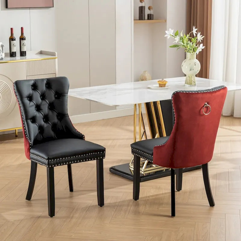 Tufted Upholstered Dining Chair with Nailhead Trim Solid Wood Legs Multiple Colors