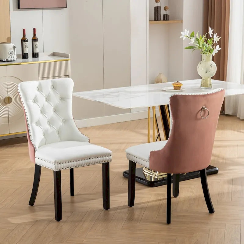 Tufted Upholstered Dining Chair with Nailhead Trim Solid Wood Legs Multiple Colors