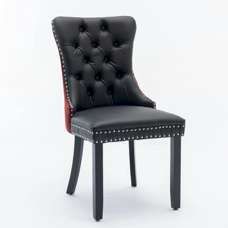 Tufted Upholstered Dining Chair with Nailhead Trim Solid Wood Legs Multiple Colors