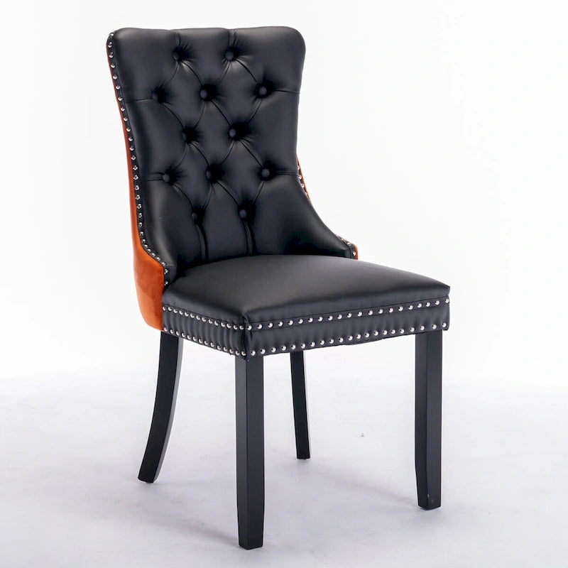 Tufted Upholstered Dining Chair with Nailhead Trim Solid Wood Legs Multiple Colors