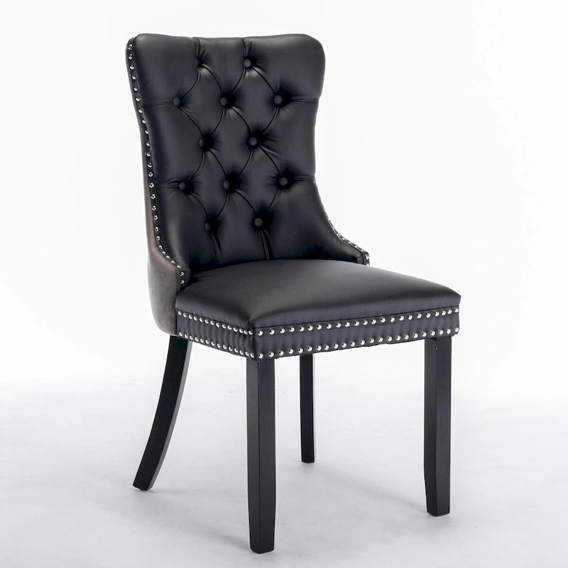 Tufted Upholstered Dining Chair with Nailhead Trim Solid Wood Legs Multiple Colors
