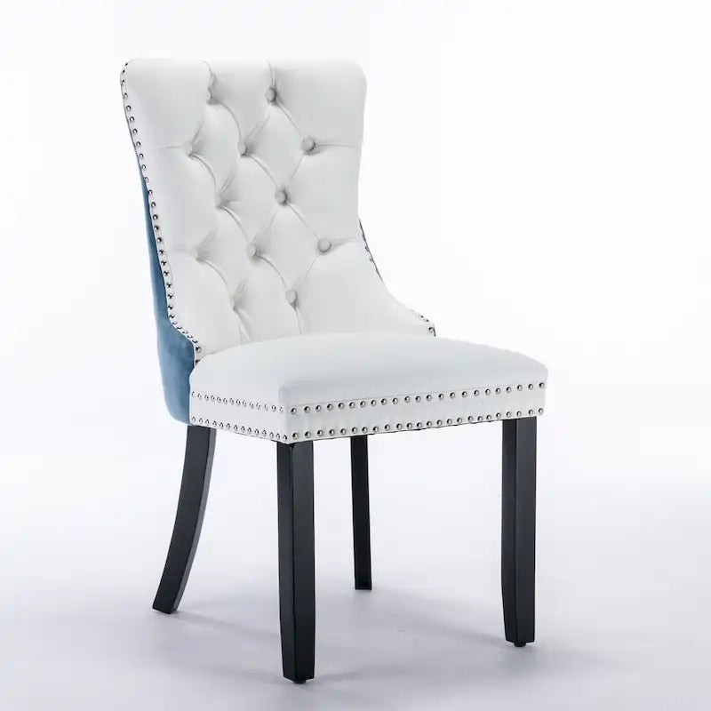 Tufted Upholstered Dining Chair with Nailhead Trim Solid Wood Legs Multiple Colors