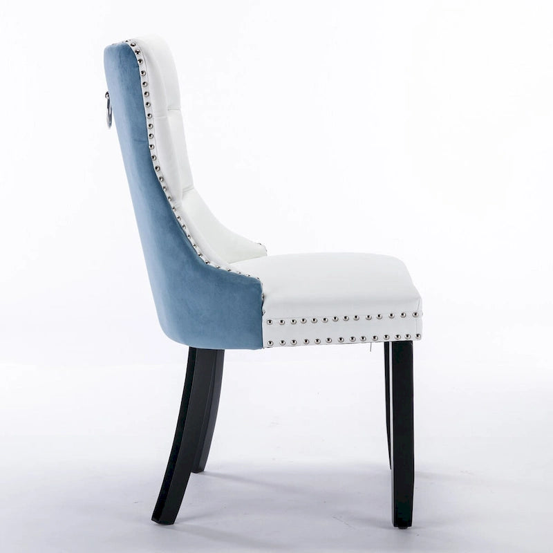 Tufted Upholstered Dining Chair with Nailhead Trim Solid Wood Legs Multiple Colors