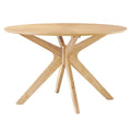 Round Wood Dining Table with Intersecting Base Oak Finish Seats Four