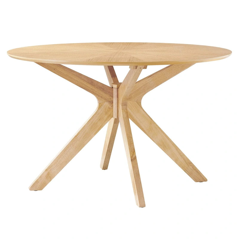 Round Wood Dining Table with Intersecting Base Oak Finish Seats Four
