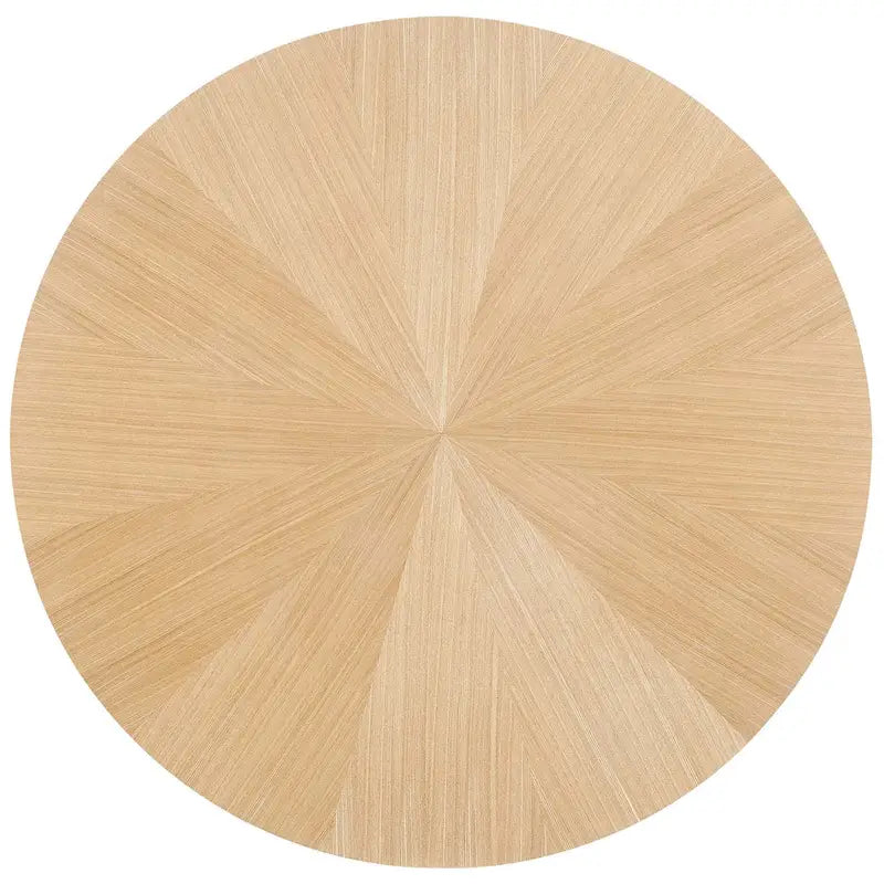Round Wood Dining Table with Intersecting Base Oak Finish Seats Four