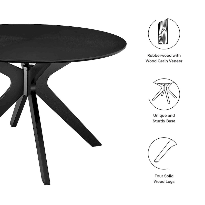 Round Wood Dining Table with Intersecting Base Oak Finish Seats Four