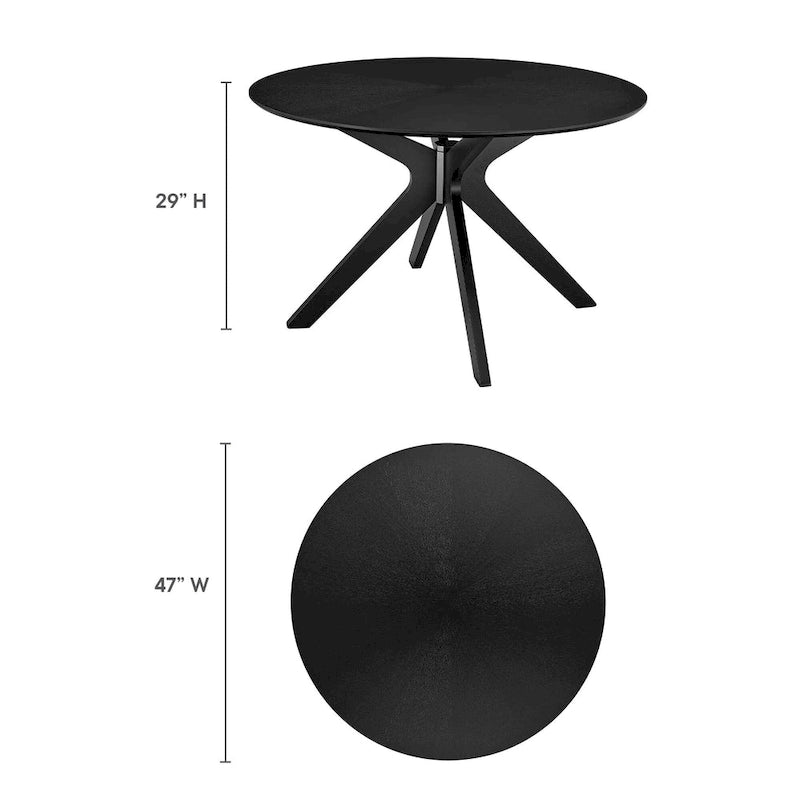 Round Wood Dining Table with Intersecting Base Oak Finish Seats Four